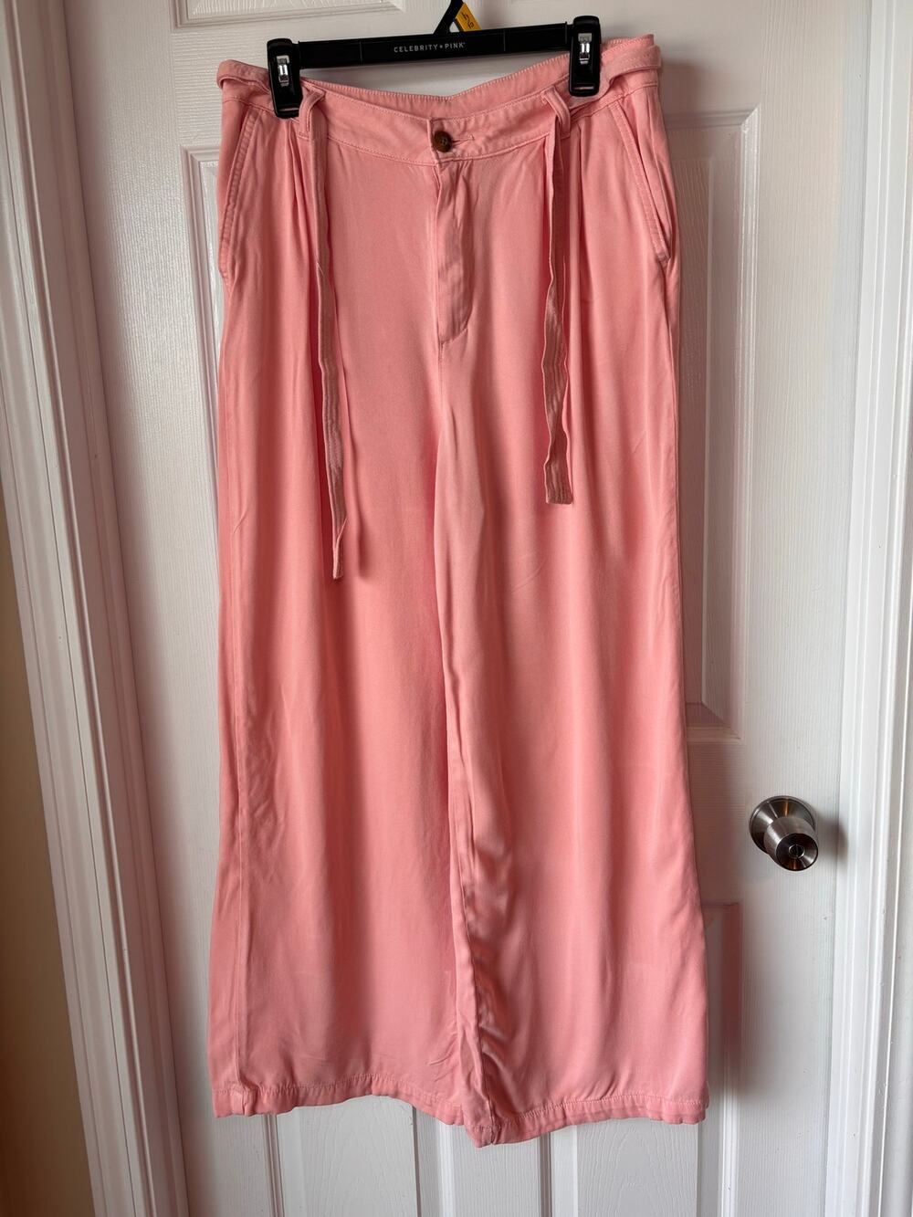 ANA A New Approach Women’s Size 12 Pink Wide Leg Belted Pants 100% Rayon